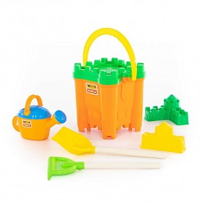 Набор №476: ведро-крепость Макси, сито-крепость Макси, лопата №15, грабли №15, 2 формочки, лейка №8 (Полесье, 45201)
