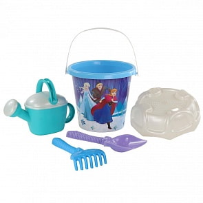 Набор Disney Холодное сердце №15: ведро большое с наклейкой, ситечко большое №3, лопата №6, грабли №6, лейка №8 (Полесье, 67333)