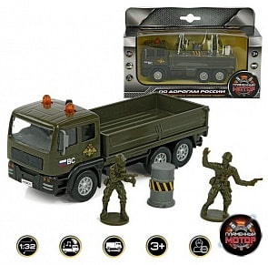 Машина металлическая инерционная - Армейский грузовик, свет, звук, 14 см. (Пламенный мотор, 870089)