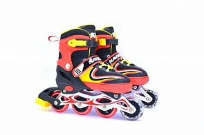 Коньки роликовые раздвижные, со светом, S (30-33), красные (1toy, Т59724)