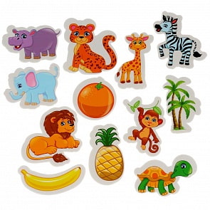 Набор стикеров ЕВА для ванны – Дикие животные, 12 штук в сумочке-сетке (Капитошка, EV12-WA)