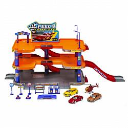 Игровой набор Welly Гараж c 3 машинами и вертолетом (Welly, 96050) - миниатюра