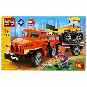 Конструктор - Урал: перевозчик с бульдозером, с фигуркой, 196 деталей (Город мастеров, 7579-KK)