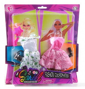 Набор одежды и аксессуаров для куклы высотой 29 см: 2 платья, обувь, сумочка, расческа (Shantou, 3311-B)