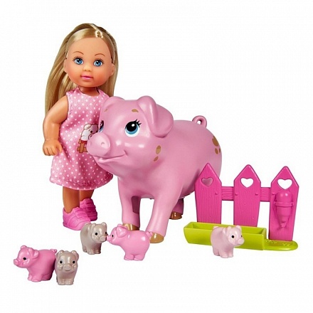 Кукла Еви со свинкой и поросятами, 12 см 