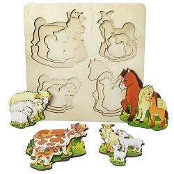 Развивающая деревянная доска – Домашние животные из серии Больше-меньше (Нескучные игры, 7914) - миниатюра