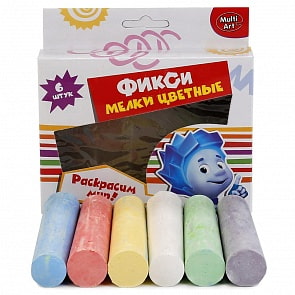 Мелки цветные для творчества Фиксики, 6 цветов (MultiArt, 40106-FIX)