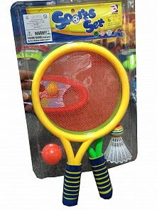 Набор для игры с мячом, 2 ракетки с сеткой, волан, мячик (1toy, Т59928)