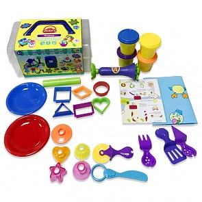 Набор - Масса для лепки - Пикник, 4 баночки разных цветов с тематическими аксессуарами, 29 предметов, в чемоданчике (MERX Limited, 119171)