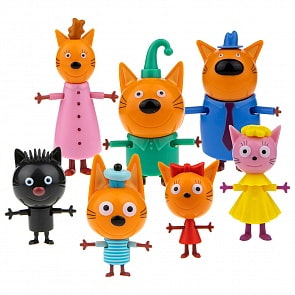 Фигурки 7 героев мультфильма - Три кота: Коржик, Карамелька, Компот, Папа, Мама, Сажик, Лапочка (1Toy, Т17187)