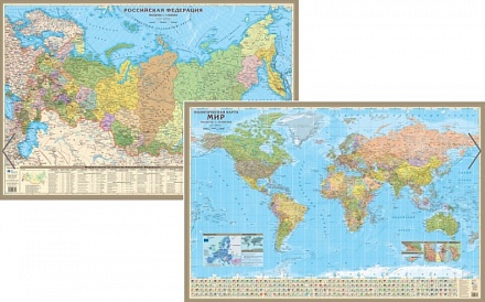 Двусторонняя карта: мир 45 млн и РФ 11 млн, в комплекте с отвесами 