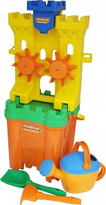 Набор №468: песочная мельница Крепость, ведро-крепость Макси, сито-крепость Макси, лопатка №5, грабельки №5, лейка №8 (Полесье, 45126)