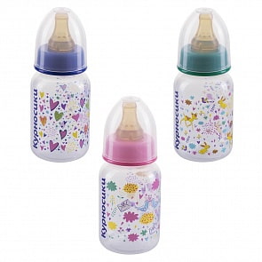 Бутылочка из серии Курносики с латексной соской, 125 мл, разные цвета (Мир Детства, 11085) (ассортимент)