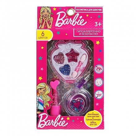 Косметика для девочек из серии Барби: тени, помада, блеск для губ 