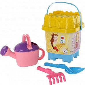 Набор Disney Принцесса №18: ведро-замок большое с наклейкой, ситечко-замок большое, лопатка №32, грабельки №32, лейка №8 (Полесье, 65452)