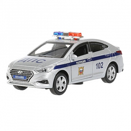 Машина Hyundai Solaris - Полиция, 12 см, свет-звук инерционный механизм, цвет серебристый 
