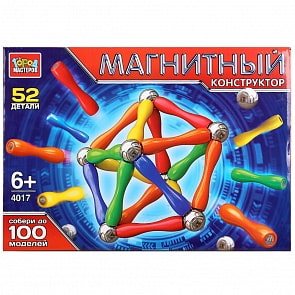Конструктор магнитный - Палочки и шарики, 52 детали (Город мастеров, DT-4017-R)
