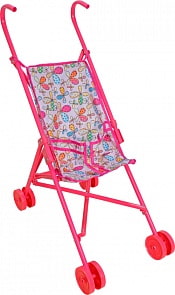 Коляска-трость для кукол, розовая с цветочками (1Toy, Т57305)