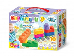 Конструктор - Мягкие кирпичики plus. Веселый транспорт, 10 деталей и колесики (Десятое королевство, 04031ДК)