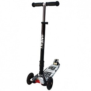 Самокат 3-колесный складной, управление наклоном, светящиеся колеса 120 и 76 мм., цвет – черный с принтом (Next, S098-1sim)