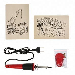 Набор для выжигания: выжигательный аппарат, 6 насадок, 2 эскиза серия Строительная Техника (MultiArt, A02738TECH9-R)