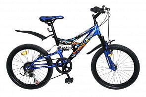 Велосипед двухподвес Hooligan, колеса 20", два амортизатора, 6 скоростей, тормоза V-brake (TopGear, ВН20208)