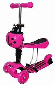 Самокат трехколесный 3-в-1, пластик нейлон, PU колеса со светом, регулируемый алюминиевый руль, розовый (Navigator, Т11427)
