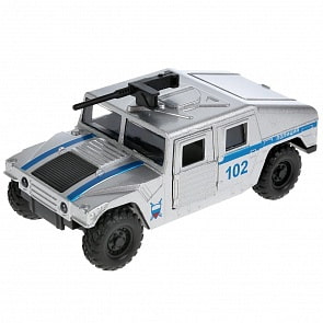 Машина Полицейский внедорожник 12 см серебристый двери и багажник открываются металлическая (Технопарк, HUMVE-12POL-SR)