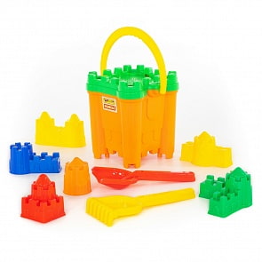 Набор №470: ведро-крепость Макси, сито-крепость Макси, лопатка №30, грабельки №30, формочки 6 шт (Полесье, 45140)