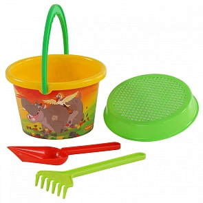 Набор песочный Disney - Хранитель Лев, №5: ведро среднее с наклейкой, ситечко, лопатка, грабельки (Полесье,  П-67081-no)