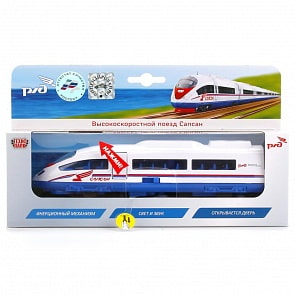 Сапсан РЖД металлический инерционный, свет и звук, открываются двери, 19 см. (Технопарк, SB-16-75-WBsim)
