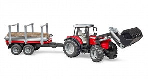 Трактор Massey Ferguson c манипулятором и прицепом (Bruder, 02-046) 