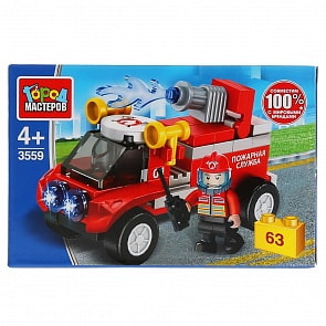 Конструктор - Пожарная машина, с фигуркой, 63 детали (Город мастеров, 3559-PZ)