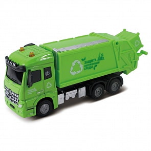 Мусоровоз, кабина Die-Cast, инерционный механизм, свет, звук, зеленый, масштаб 1:43 (Funky Toys, FT61084)