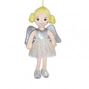 Кукла мягконабивная - Ангел с крыльями в серебряном платье, 30 см (ABtoys, M6052)