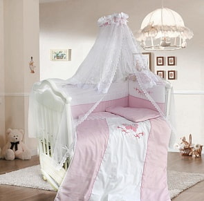 Комплект в кроватку – Абэль, сатин, 7 предметов, розовый (Bombus, BOM_1126)