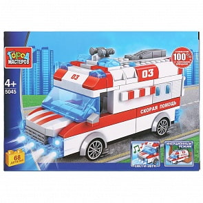 Конструктор Машина скорой помощи, свет, звук, инерция, 68 деталей (Город мастеров, 5045-ZH)
