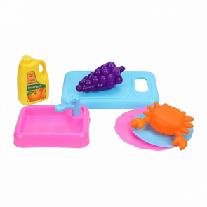 Набор посуды с продуктами, 7 предметов, сетка (Наша Игрушка, 806-8) (ассортимент)