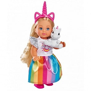 Кукла Еви в ярком платье с единорогом, 12 см (Simba, 5733425)