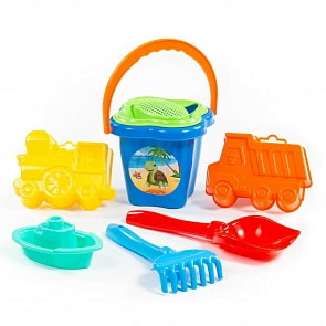 Набор №249: ведро-цветок среднее, ситечко-цветок, лопатка №5, грабельки №5, 2 формочки, кораблик Юнга (Полесье, 3512)