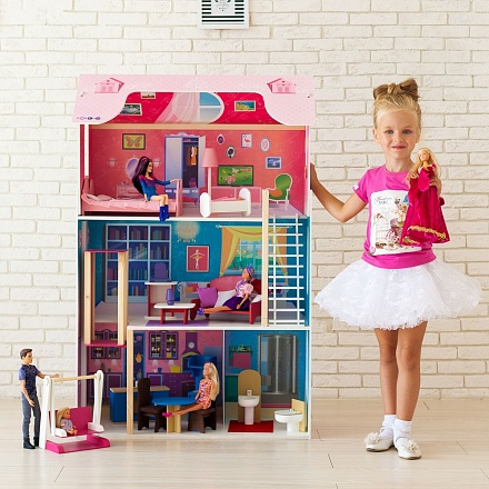 Кукольный домик для Барби – Муза, 16 предметов мебели, лестница, лифт, качели 