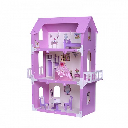 Домик для кукол - Коттедж Екатерина, бело-розовый, с мебелью 