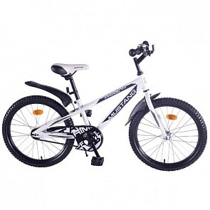 Велосипед подростковый Mustang, бело-черный, колеса диаметром  20 дюйм, Prime, V-тип, задний ножной тормоз, звонок  (Mustang, ST20114-V)