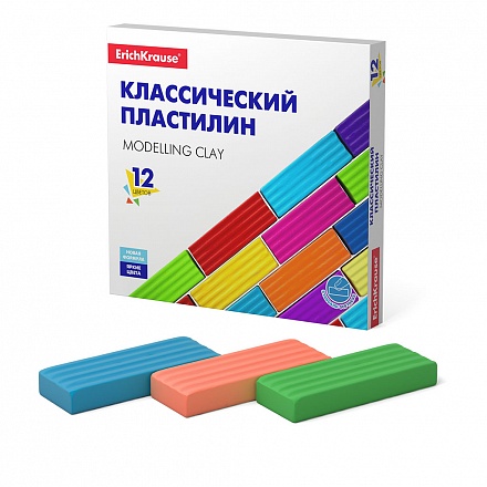 Пластилин классический ErichKrause® Basic, 12 цветов, 192 г 