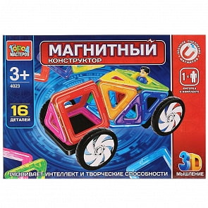 Конструктор магнитный: Машинка с фигуркой, 16 деталей (Город мастеров, DT-4023-R)