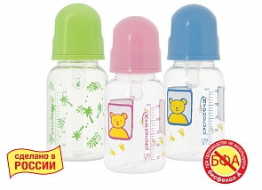 Бутылочка с крышкой и силиконовой соской, 125 мл (Курносики, 11001)