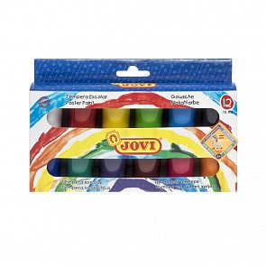 Гуашь школьная 12 цветов в баночках по 15 мл., в коробке с европодвесом (Jovi, 521)