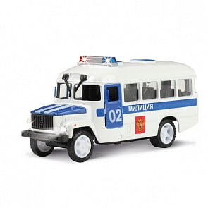 Машина металлическая инерционная КАВЗ Полиция, открываются двери и капот, свет и звук (Технопарк, CT10-069-3)