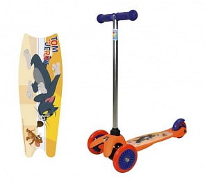 Самокат из серии Том и Джерри управляется наклоном, PVC колеса 125 и 100 мм, алюминиевый руль и дека из нейлона (1toy, Т59563)
