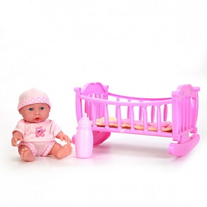 Пупс 16 см., в кроватке с подушкой и одеялом (Карапуз, 222-HB-RUРозsim)